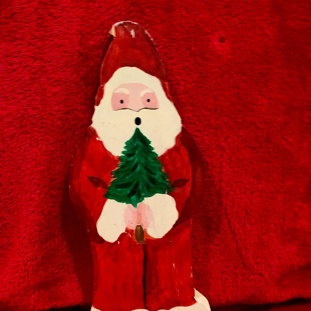 Vintage Hand Painted Wooden Santa